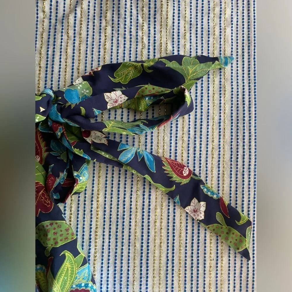 Tory Burch  Wisteria Wrap Romper Womens Swim Cover Up Blue Green Sleeveles Sz XS